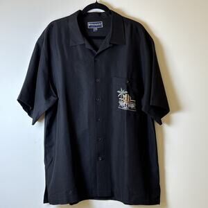 Weekender Cabana Camp Shirt Men Large Black Embroidered South Beach Miami Club